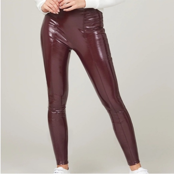 SPANX Medium Regular Leggings Faux Leather Patent Leggings in Ruby NWT - Picture 8 of 11